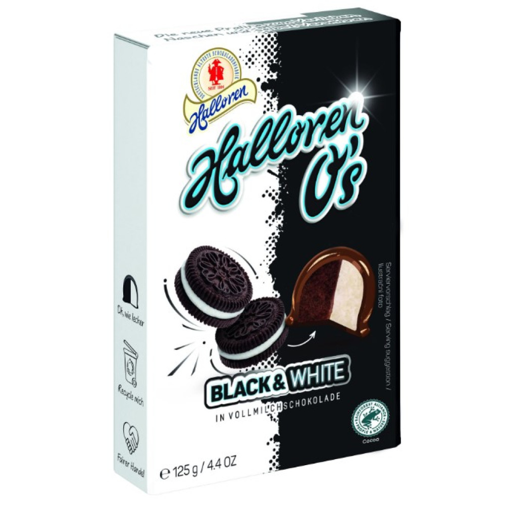 Цукерки Halloren O's Black & White в молочному шоколаді 125г 