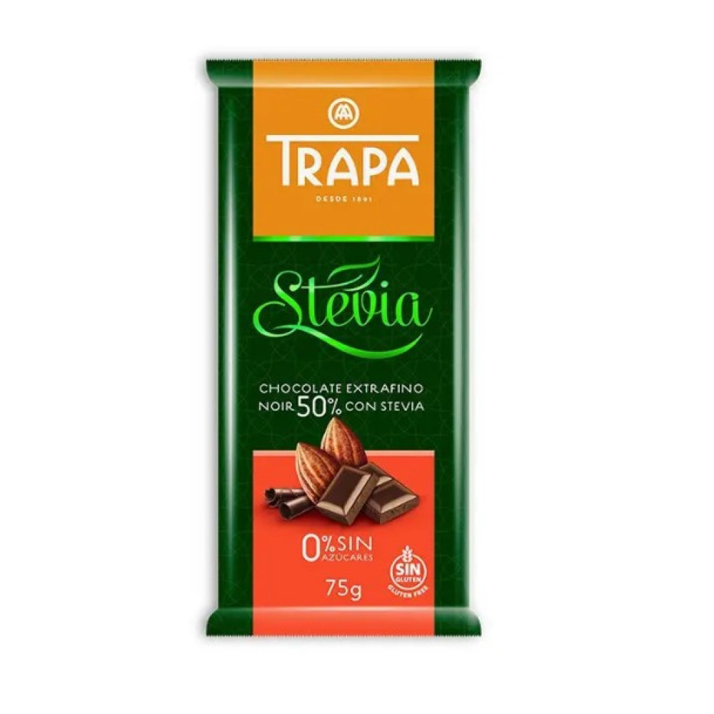 Шоколад черный Trapa Stevia 50% без сахара 75г 