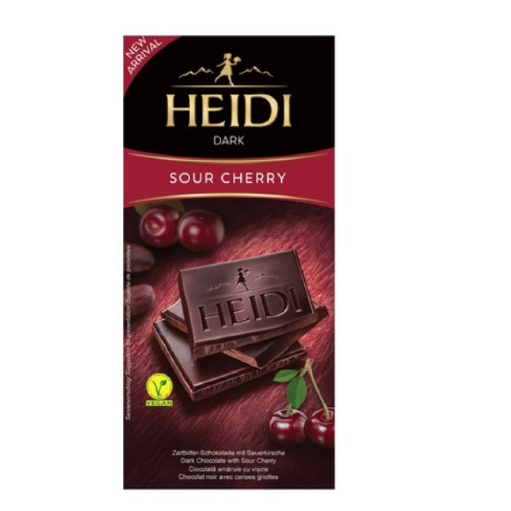 Черный шоколад Heidi с кусочками сочной вишни 80г