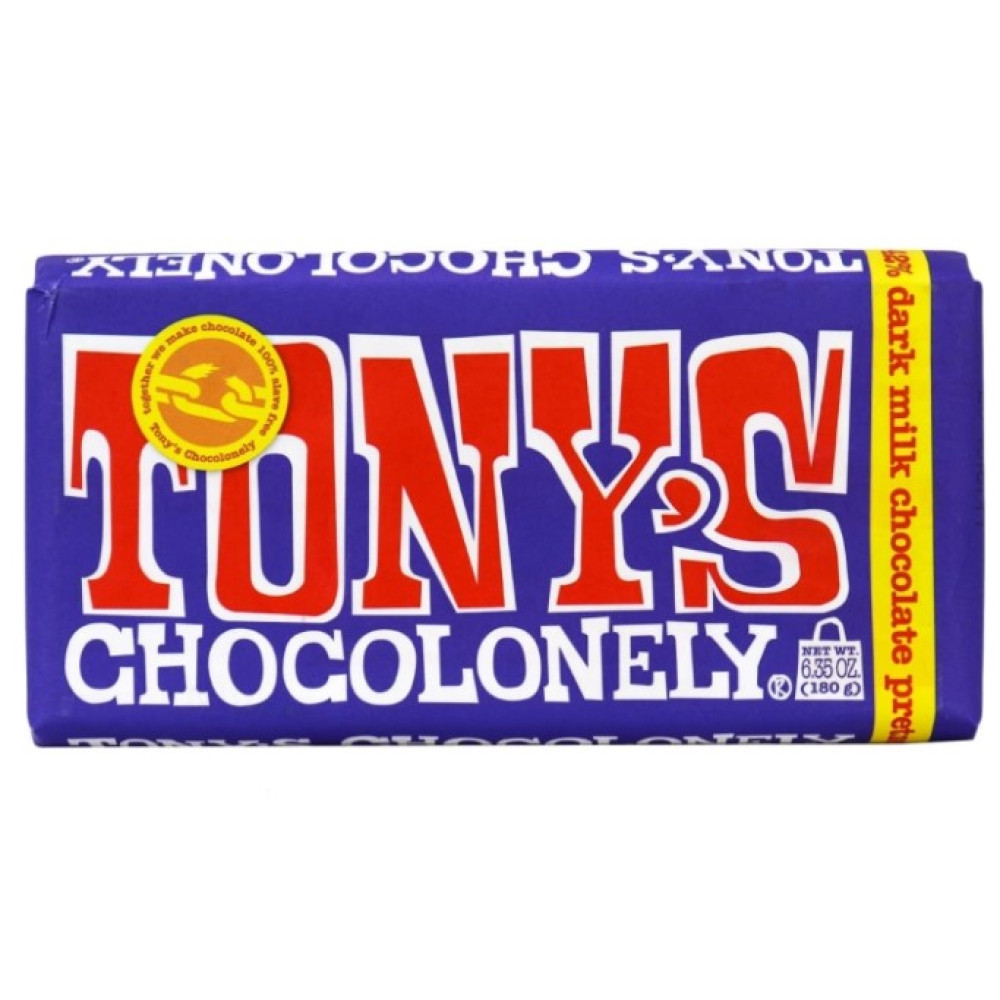 Шоколад темный Tony's с кусочками кренделей и ирисками 180г