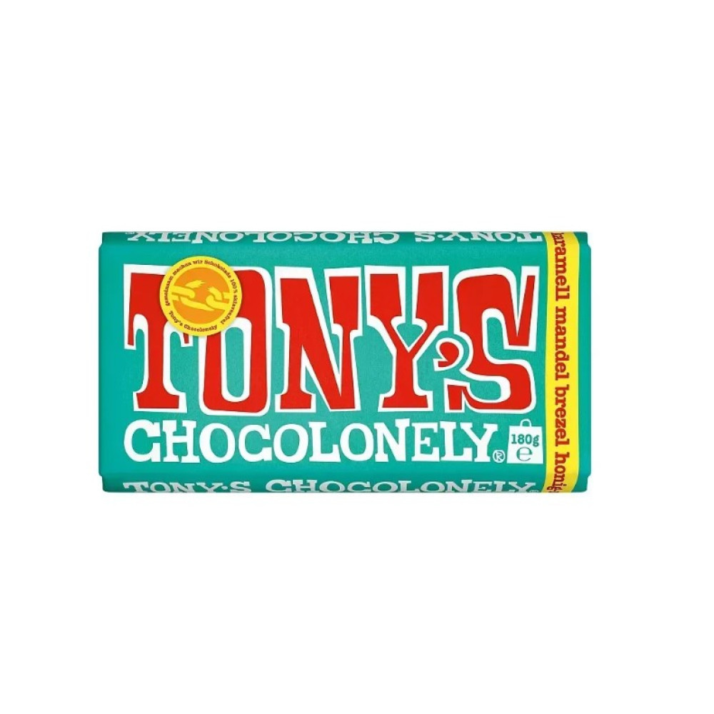 Молочный шоколад Tony's с миндалем нугой крендельками и солью 180г