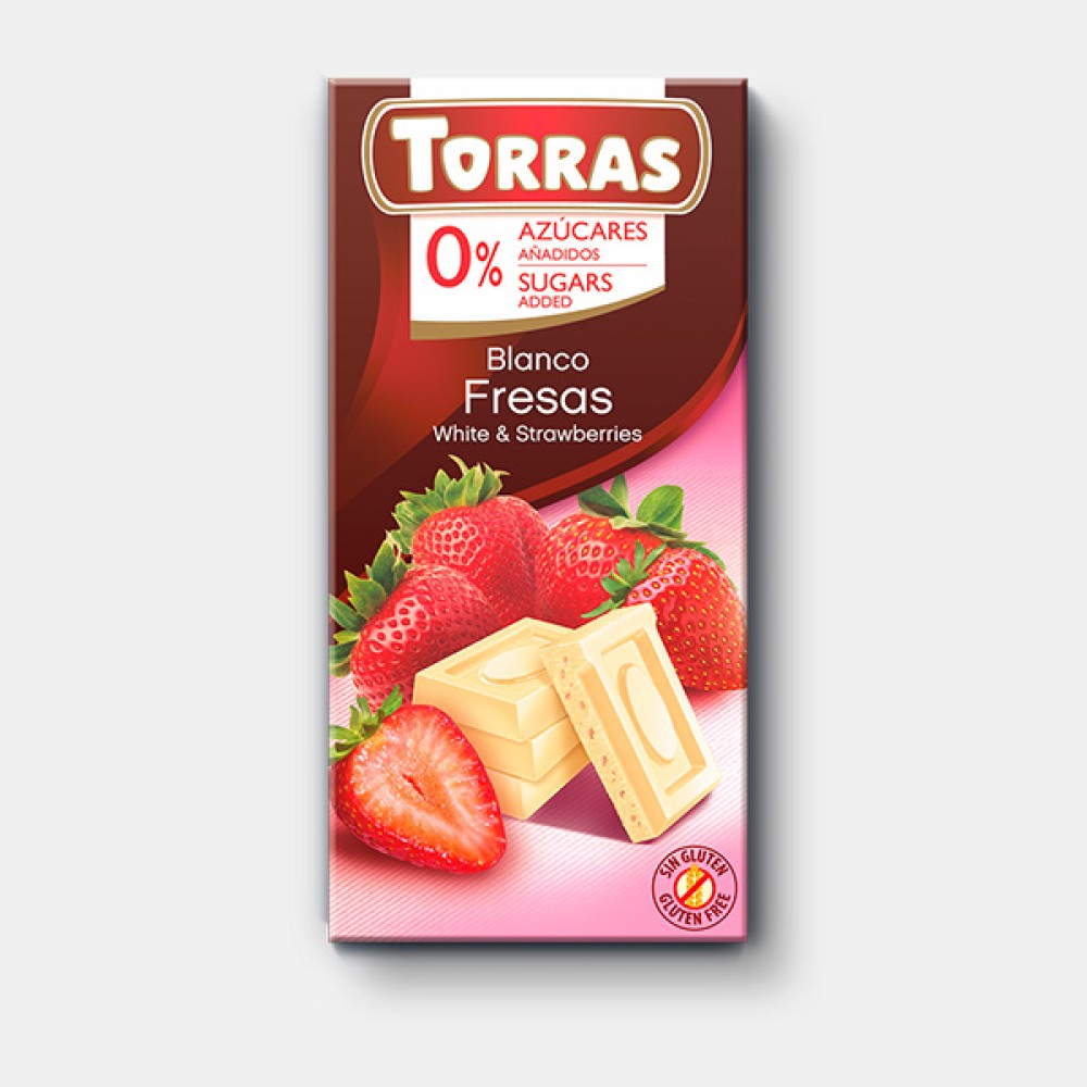 Белый шоколад Torras с клубникой без сахара 75г Испания