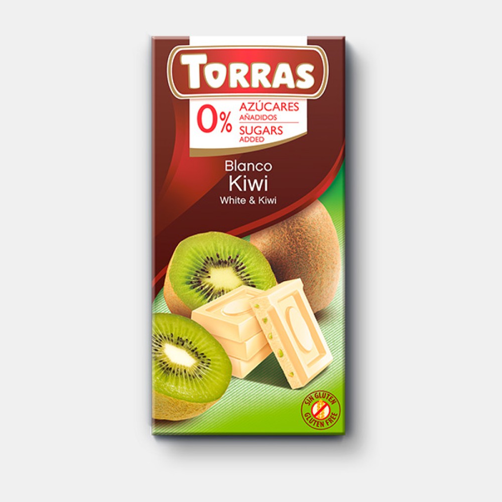 Білий шоколад Torras  з ківі 75 г без цукру  Іспанія