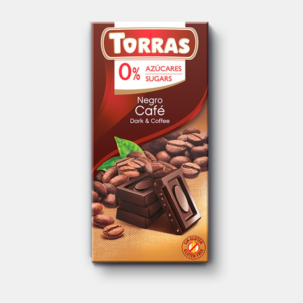 Черный шоколад с кофе Torras 75г без сахара и глютена