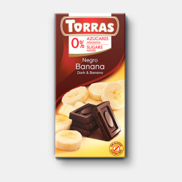 Черный шоколад Torras с банановыми кусочками 75 г без сахара.
