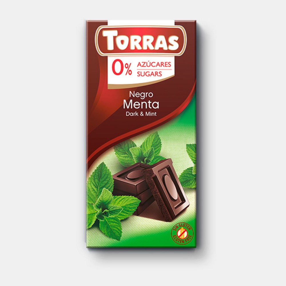 Шоколад Torras черный с мятой без сахара, без глютена 75 г