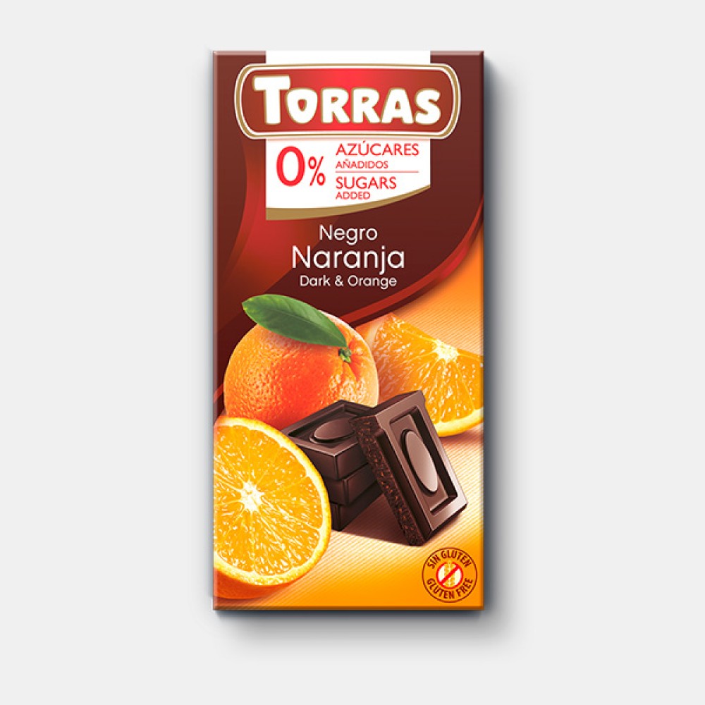 Шоколад Torras черный с апельсином без сахара, без глютена 75 г