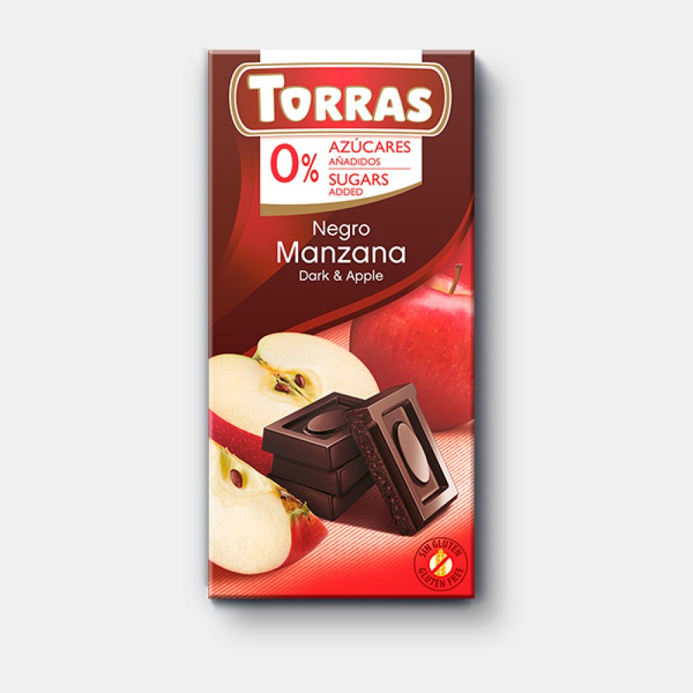 Шоколад черный без сахара, без глютена Torras с яблоком 75 г